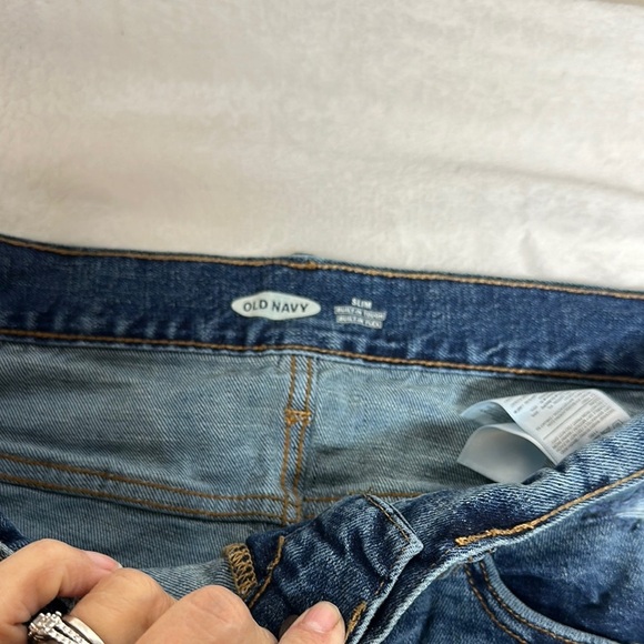 Old Navy Blue Slim Straight Jeans with Distressed Details 32x32 - Picture 4 of 10